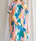 Mixed Print Puffed Raglan Dress