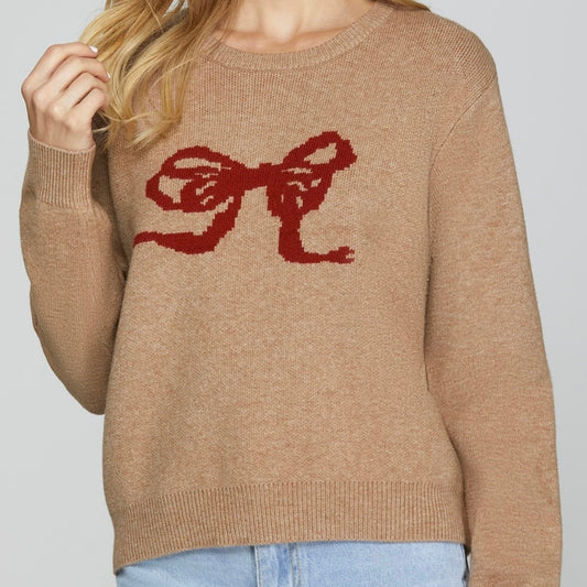 Red Ribbon Pattern Knit Sweater