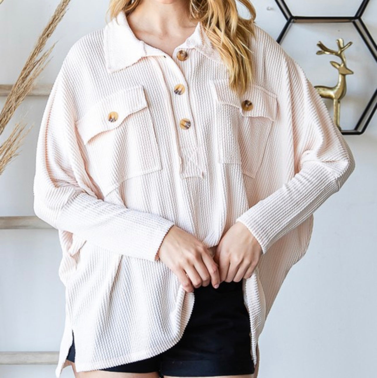 Luxe Ribbed Oversized Henley Top