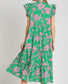 Green & Pink Split Neck Floral Maxi Dress