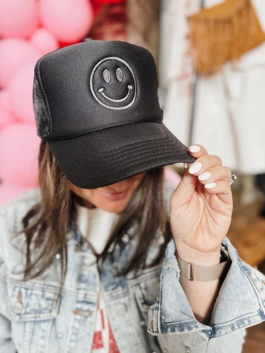 Black Smiley Trucker Hat