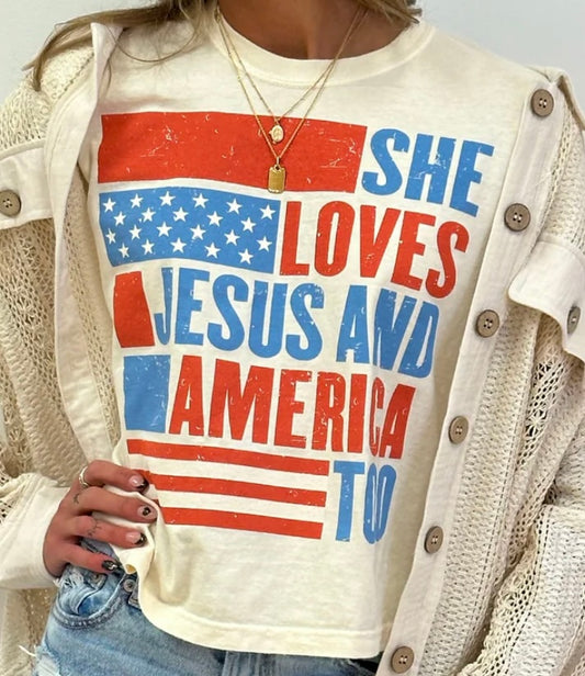 She Loves Jesus Americana Cropped Tee