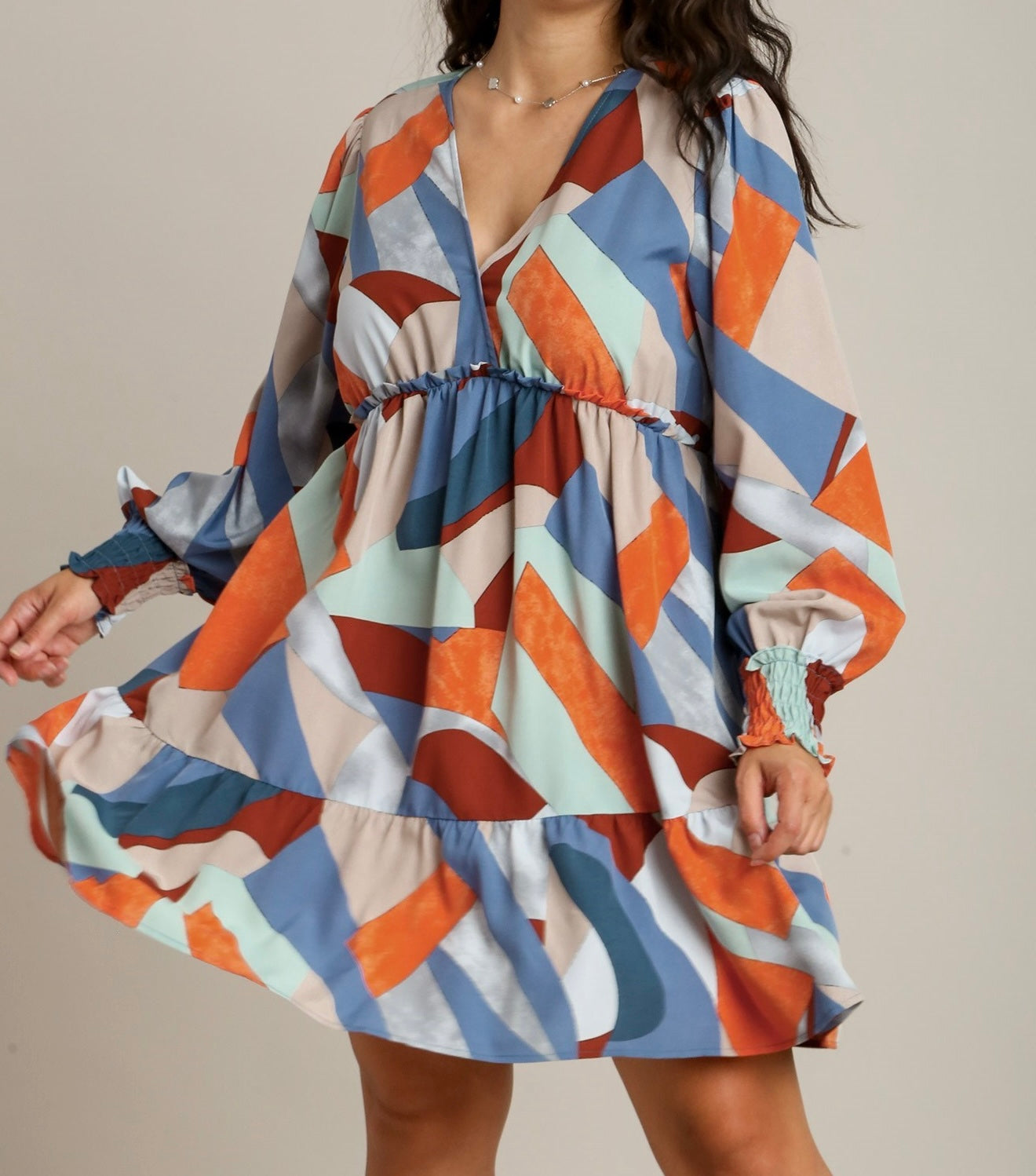 Plus Abstract V-Neck Printed Dress