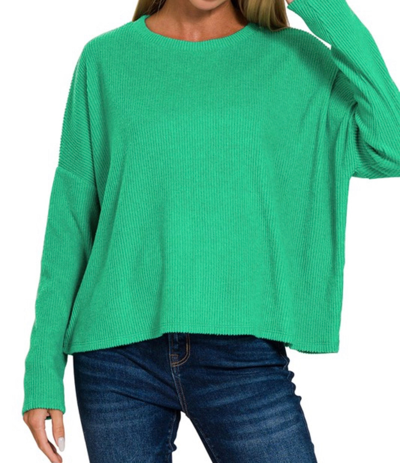 Ribbed Dolman Long Sleeve Top