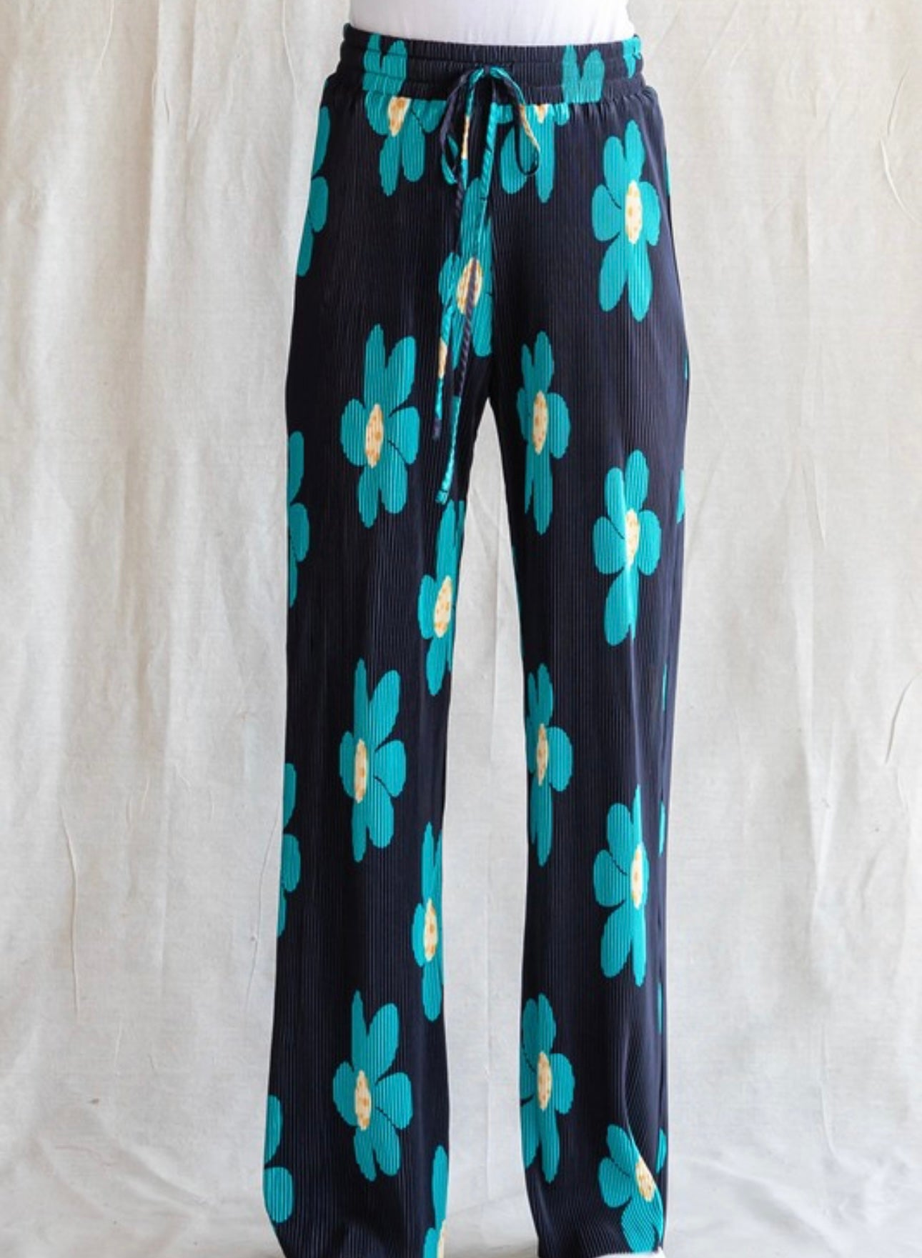 Jade Flower Pleated Pants