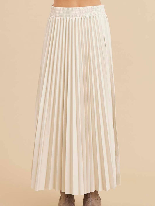 Ivory Faux Leather Pleated Skirt