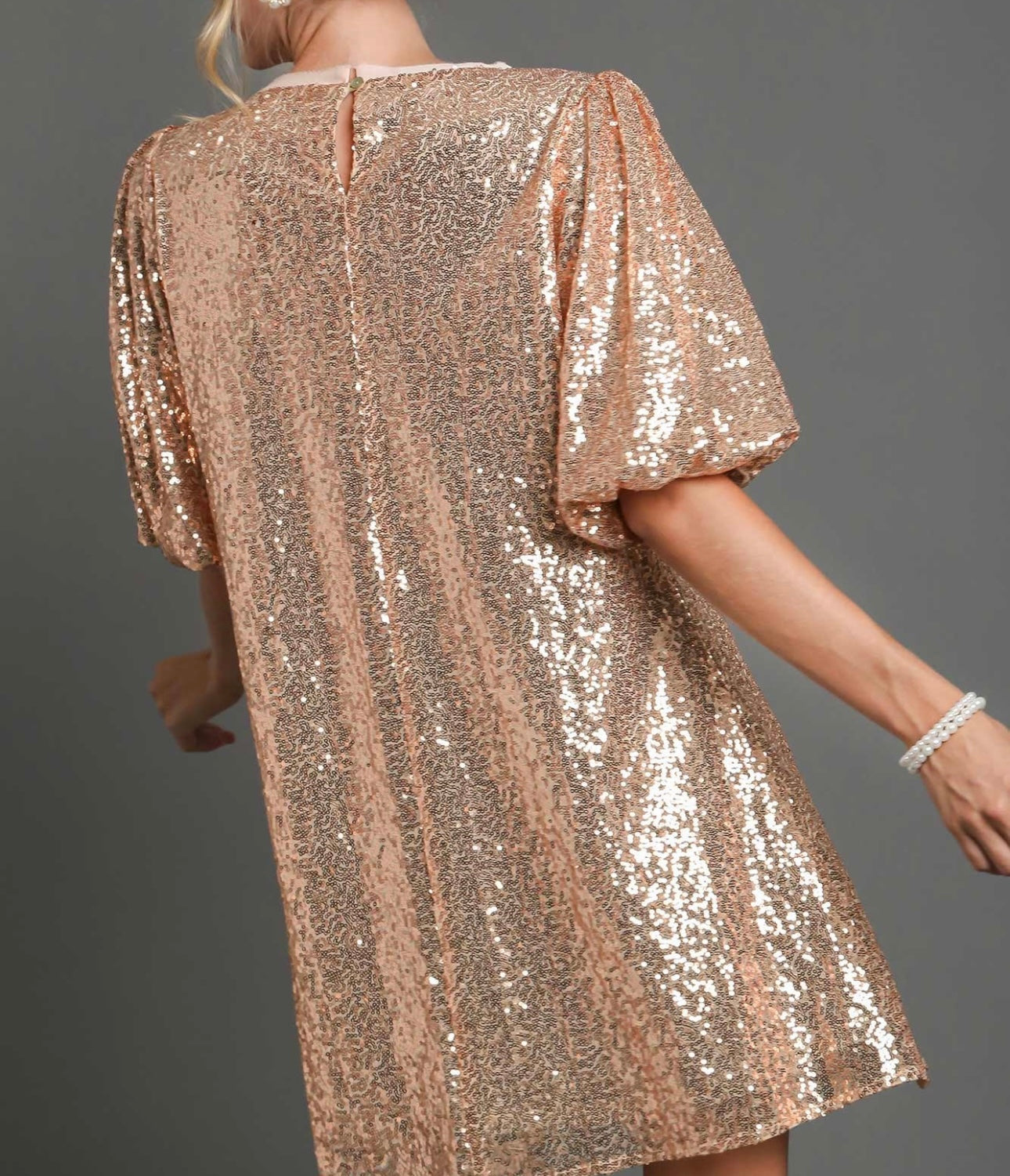 Champagne Sequin Round Neck Dress