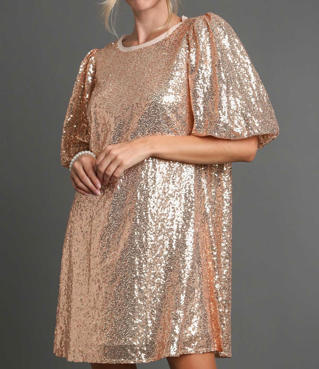 Champagne Sequin Round Neck Dress