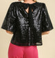 Black Sequin Short Puff Sleeve Top