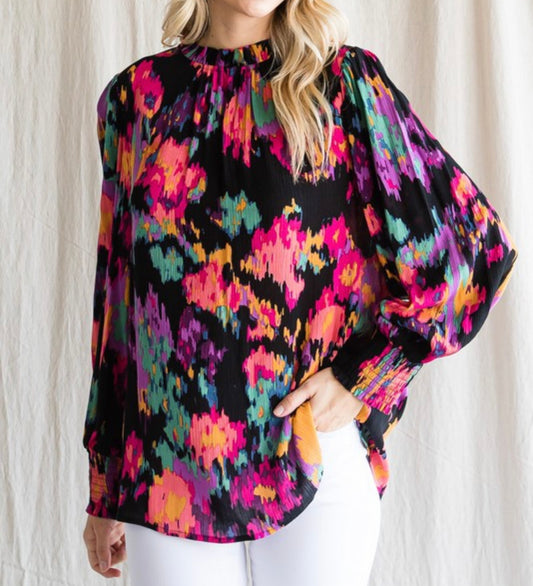 Floral Long Smocked Sleeves Top