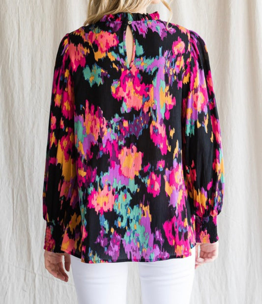 Floral Long Smocked Sleeves Top