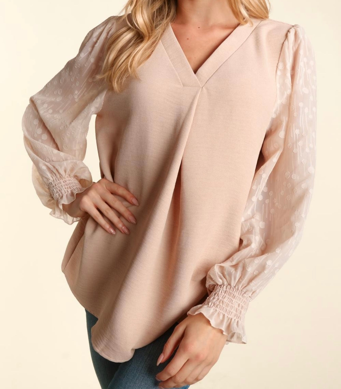 Taupe Chiffon Bubble Long Sleeve Top