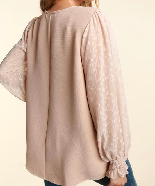 Taupe Chiffon Bubble Long Sleeve Top