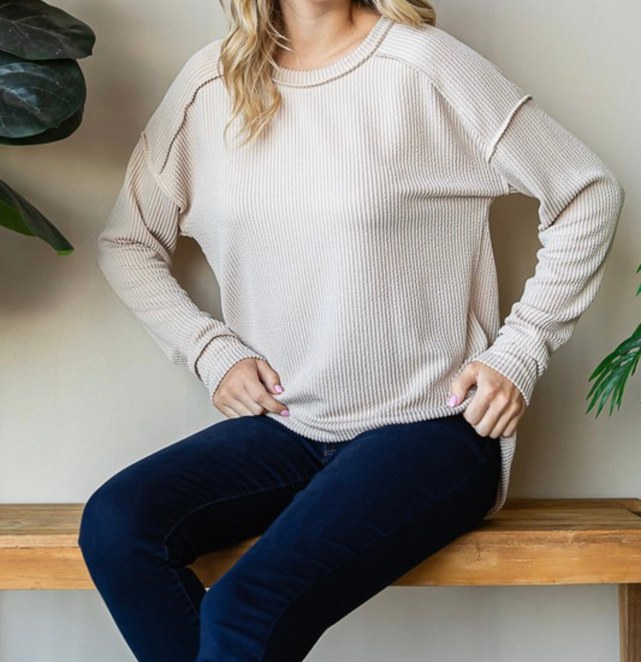 Ribbed Drop Shoulder Pullover