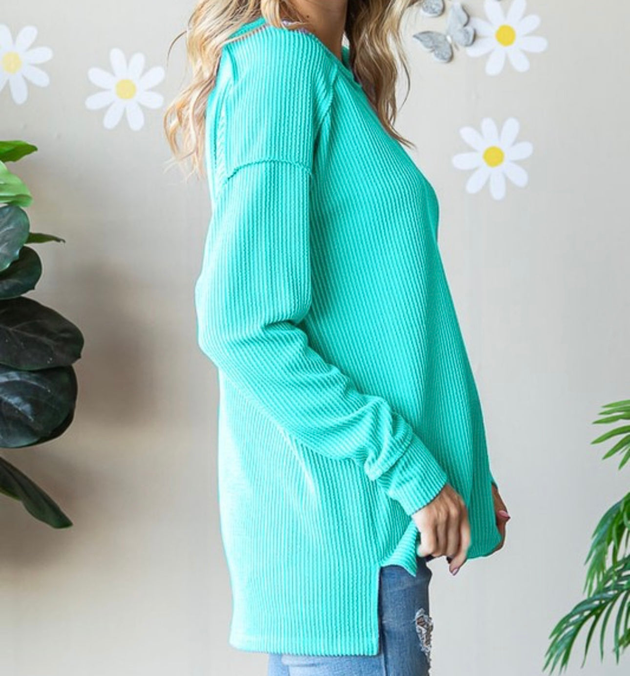 Ribbed Drop Shoulder Pullover