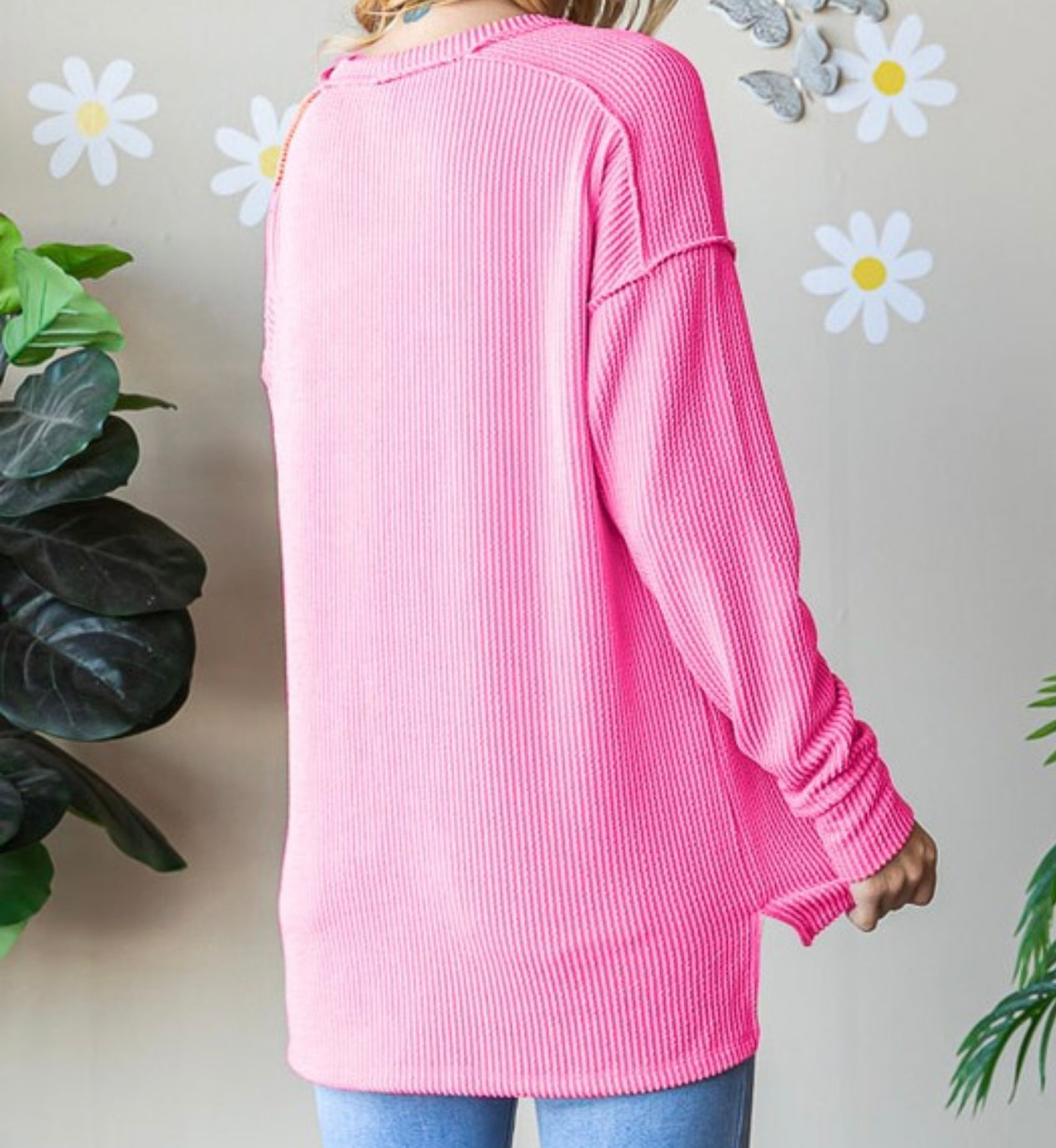 Ribbed Drop Shoulder Pullover