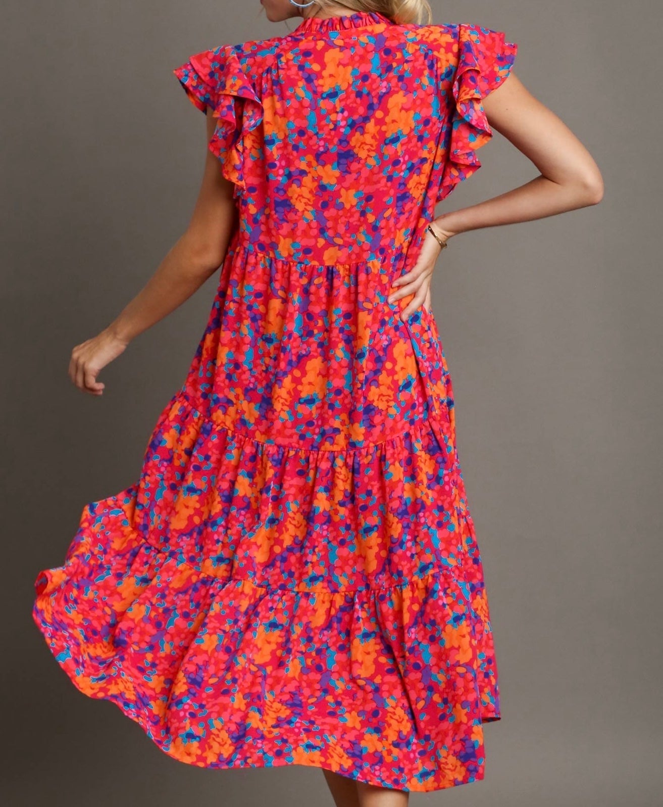 Fuchsia Floral Tiered Maxi Dress