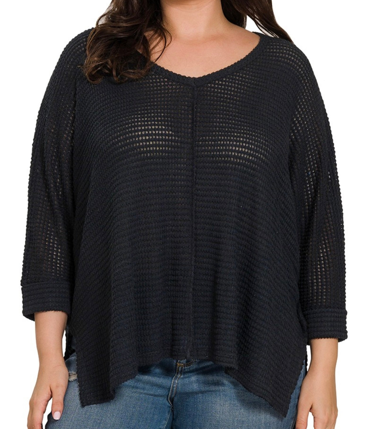 Plus 3/4 Sleeve V-Neck Knit Top