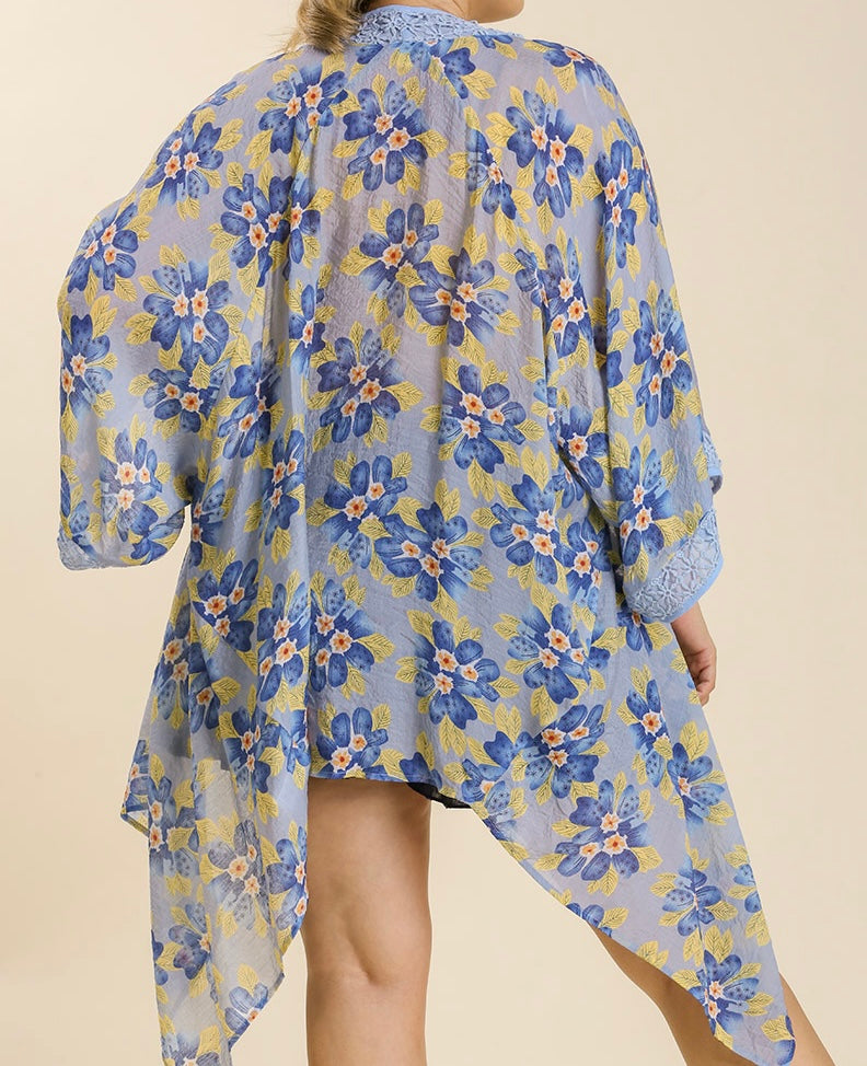 Plus Sheer Floral Crochet Detail Kimono