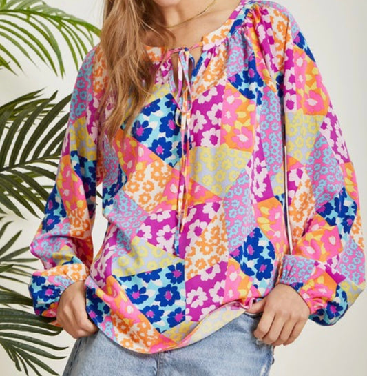 Online Boutiques USA - Floral Billow Sleeve Top | Pineapple Paisley 