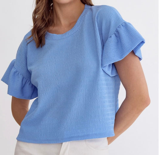 Textured Detail Ruffle Sleeve Top