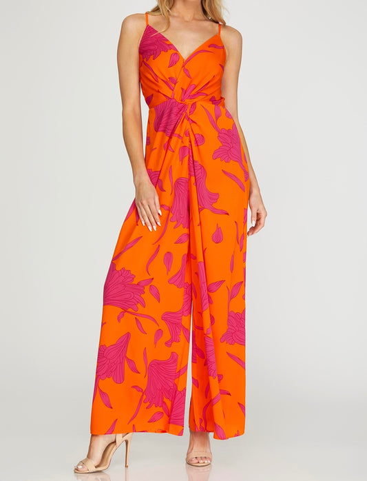 Sleeveless Woven Jumpsuit With Front Twist Detail