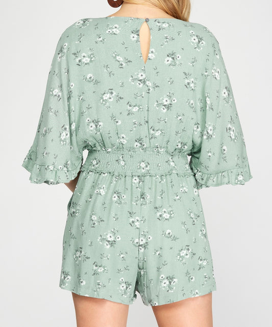 Kimono Sleeve Floral Romper