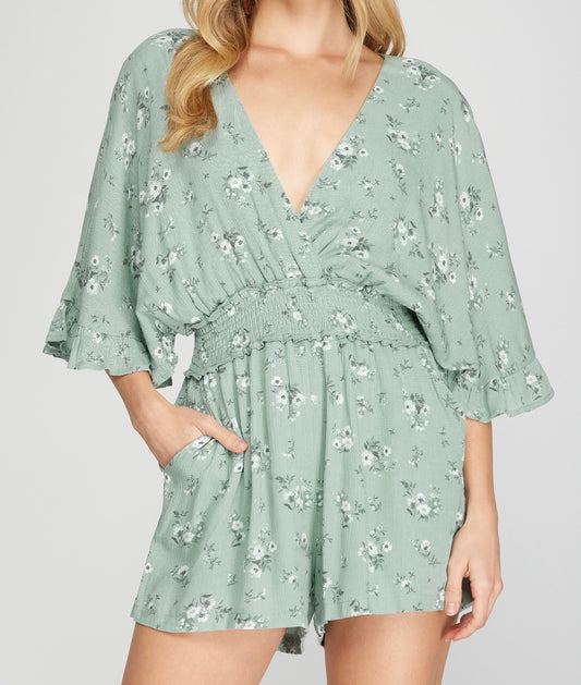 Kimono Sleeve Floral Romper