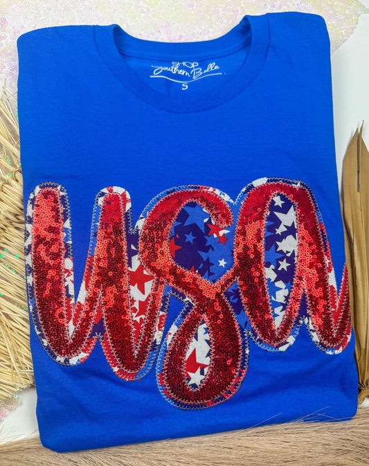 USA Sequin Embroidered Tee