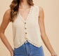 Crochet Trimmed Button Down Sweater Vest