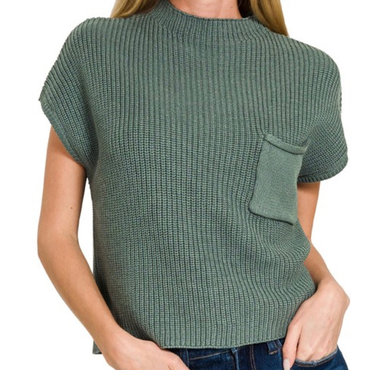 Mock Neck Short Sleeve Sweater