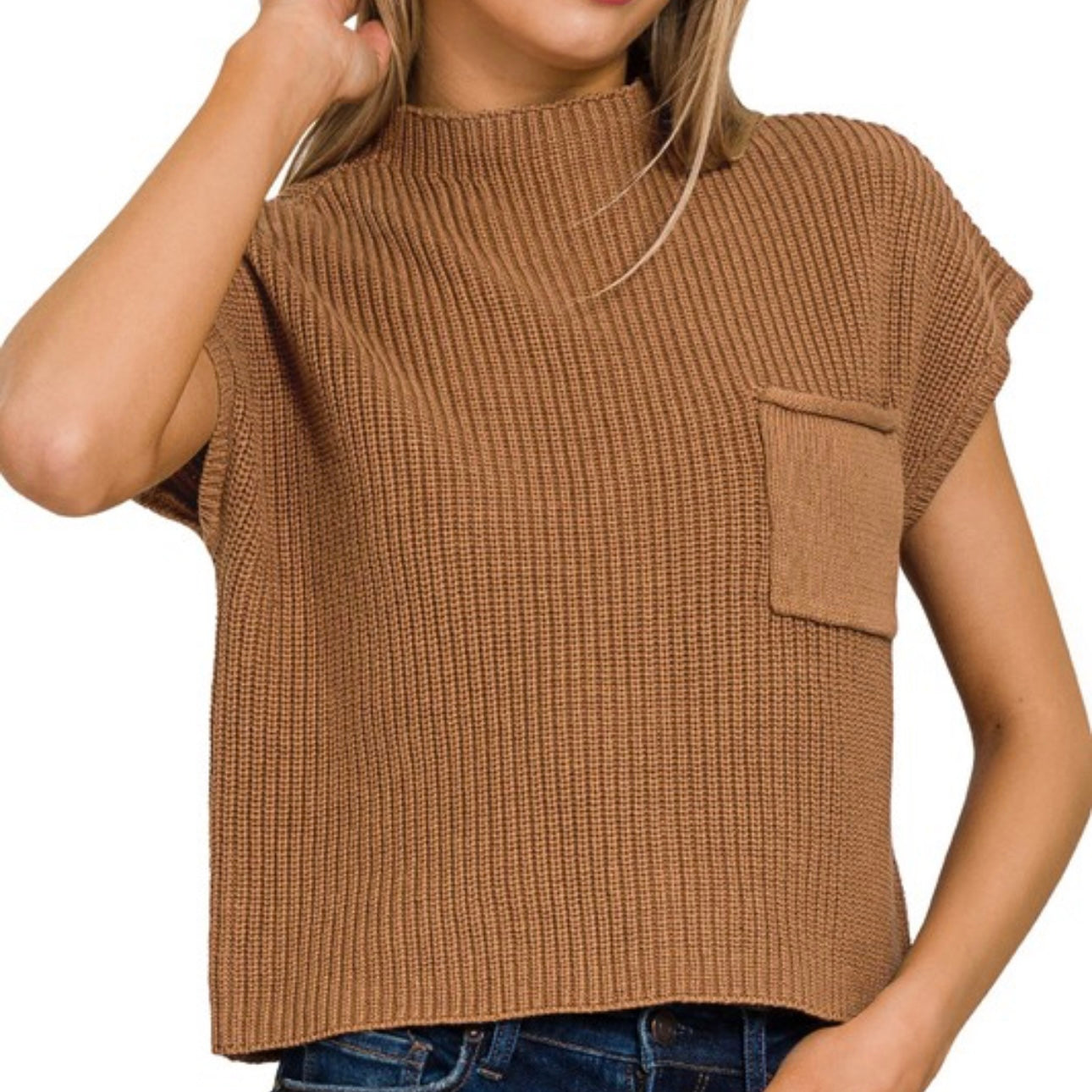 Mock Neck Short Sleeve Sweater