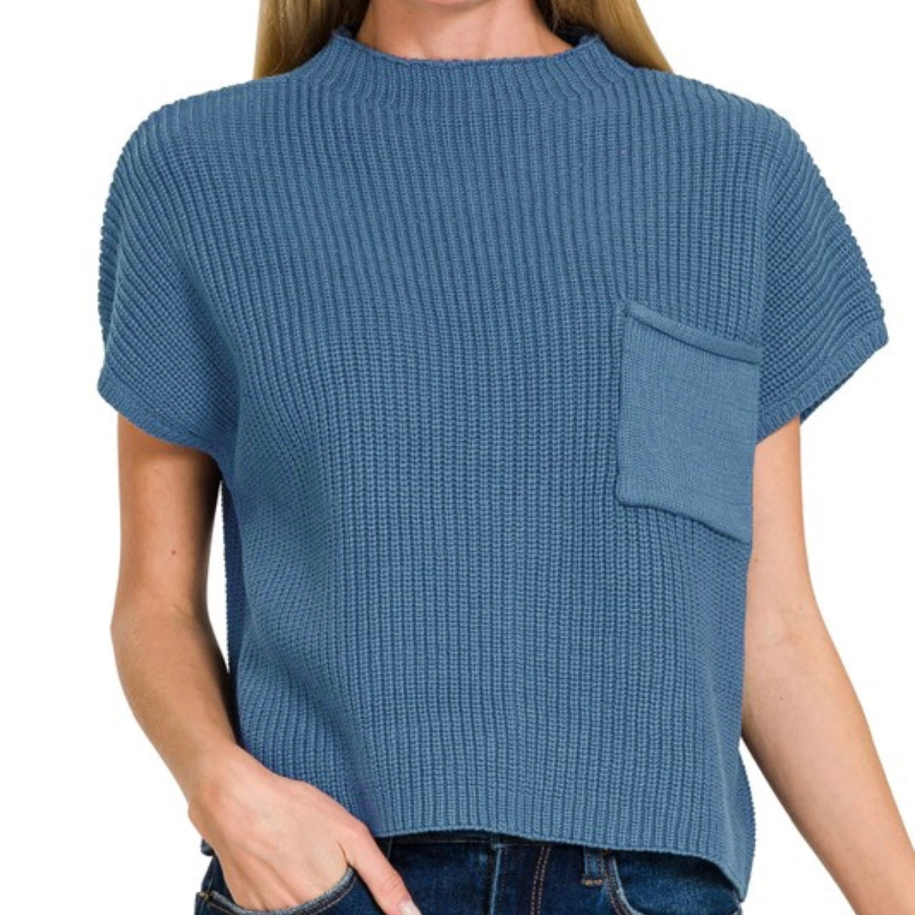 Mock Neck Short Sleeve Sweater