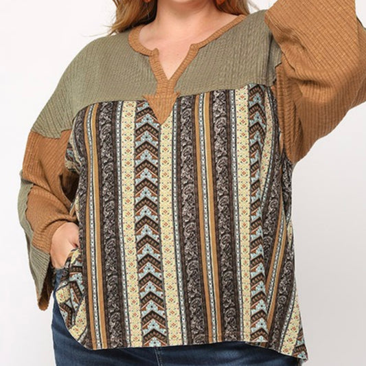 Boho Mixed Print Long Sleeve Top