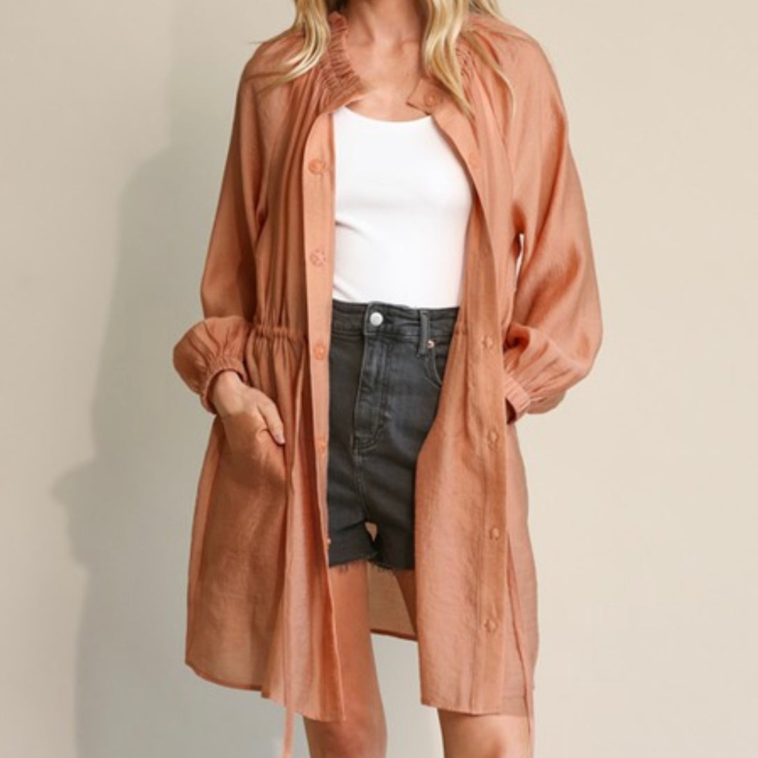 Dusty Peach Lightweight Cinch Waist Jacket