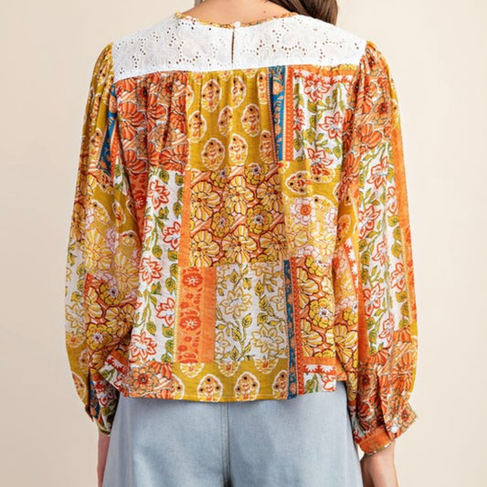 Mixed Print Long Sleeve Top