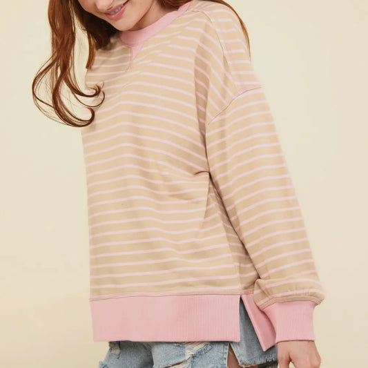 Striped Oversized Crewneck Sweatshirt