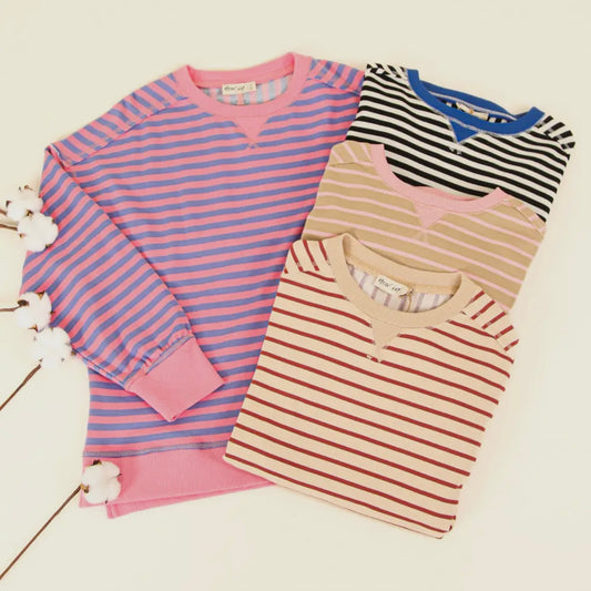 Striped Oversized Crewneck Sweatshirt