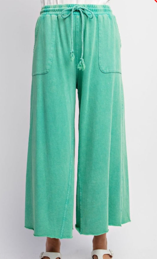 Washed Terry Knit Wide Leg Pants