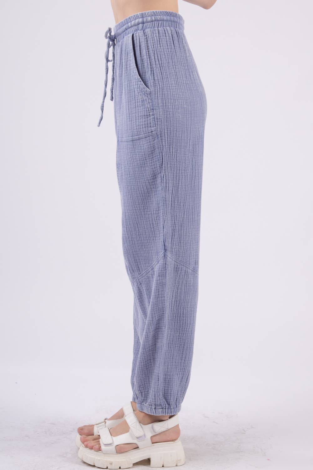 Washed Woven Crinkle Gauze Cargo Pants