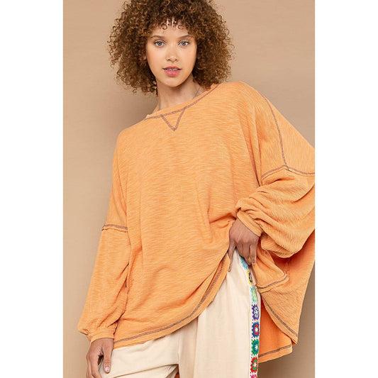 Round Neck Long Sleeve Overlock Knit Top