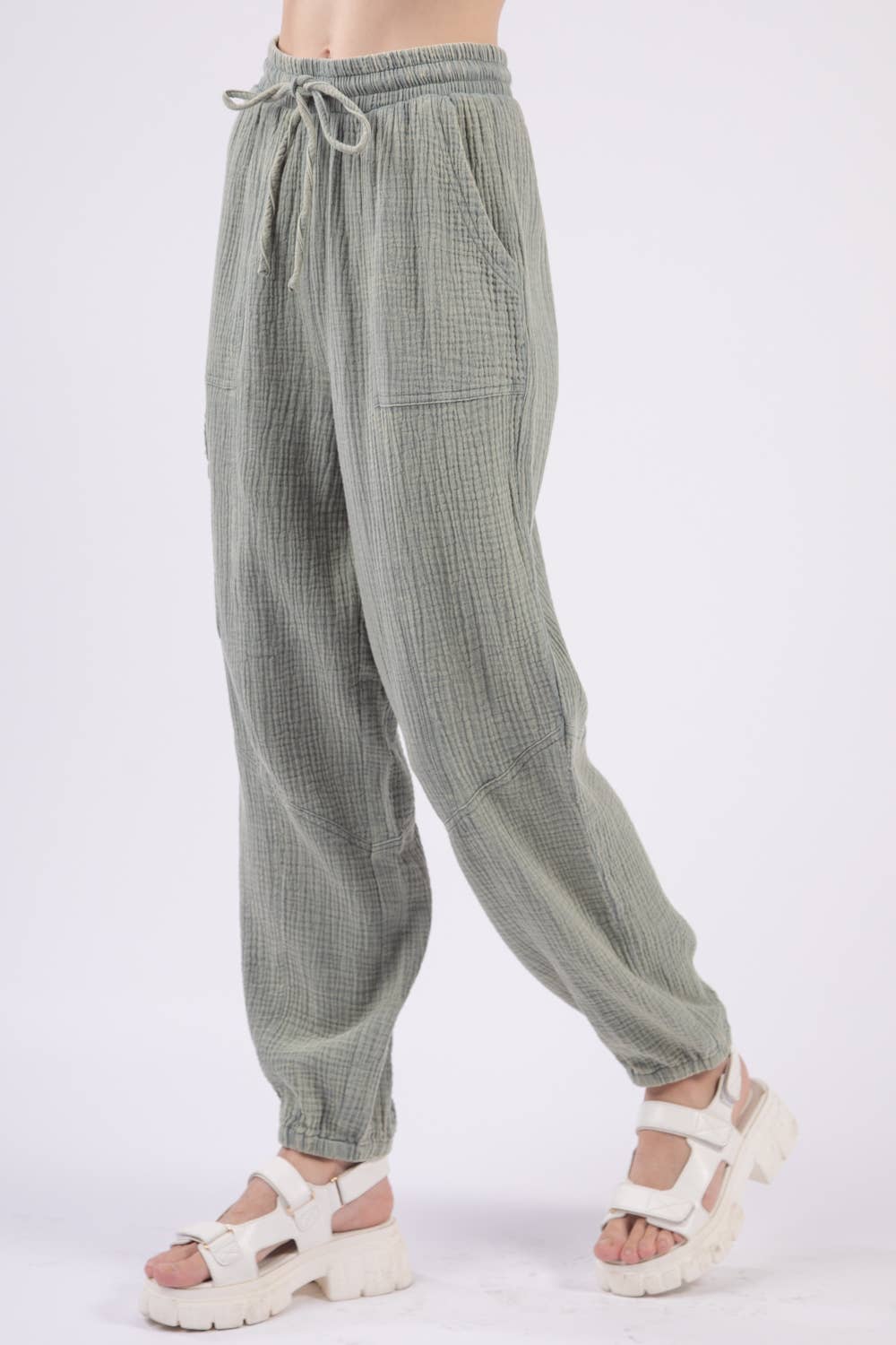 Washed Woven Crinkle Gauze Cargo Pants